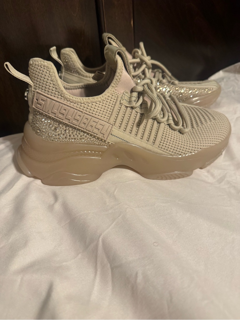 Steve Madden Women's Taupe Knit Platform Sneakers with Rhinestones